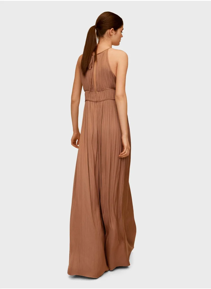 MANGO Pleat Detail Halter Neck Jumpsuit