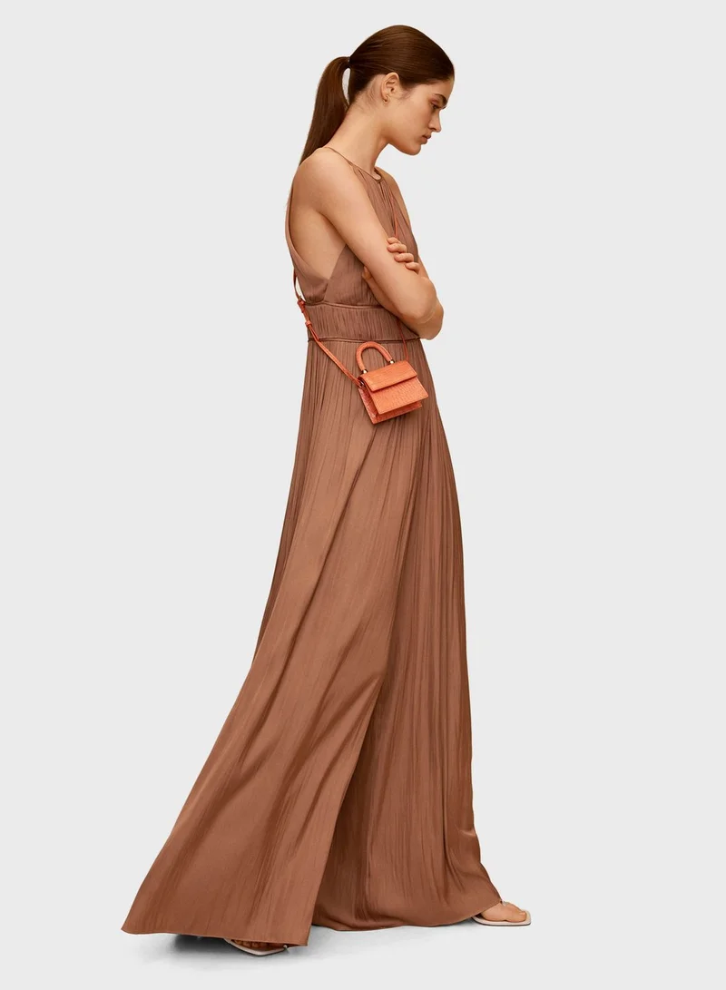 MANGO Pleat Detail Halter Neck Jumpsuit