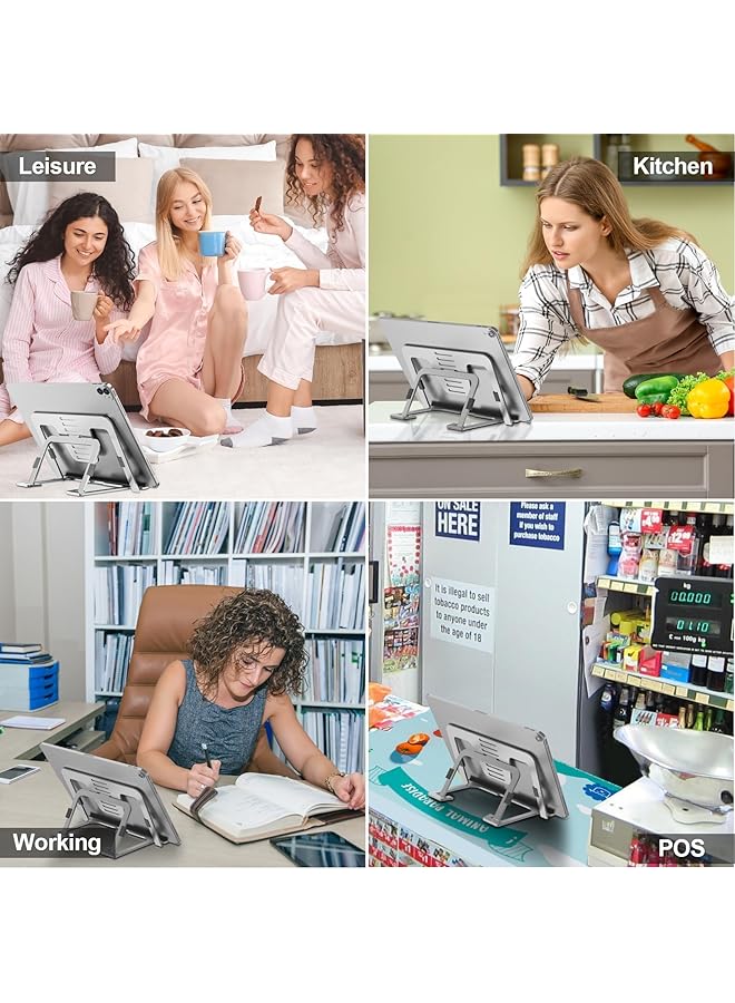 إيروريكس حامل لوحي قابل للتعديل والطي، حامل لوحي نحيف محمول من الألومنيوم للمكتب، حامل محمول متوافق مع أجهزة Ipad Pro Air Mini وSamsung Tab Surface Pro وKindle Fire 7 و13 بوصة، فضي - Image 5