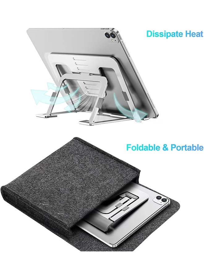 إيروريكس حامل لوحي قابل للتعديل والطي، حامل لوحي نحيف محمول من الألومنيوم للمكتب، حامل محمول متوافق مع أجهزة Ipad Pro Air Mini وSamsung Tab Surface Pro وKindle Fire 7 و13 بوصة، فضي - Image 4