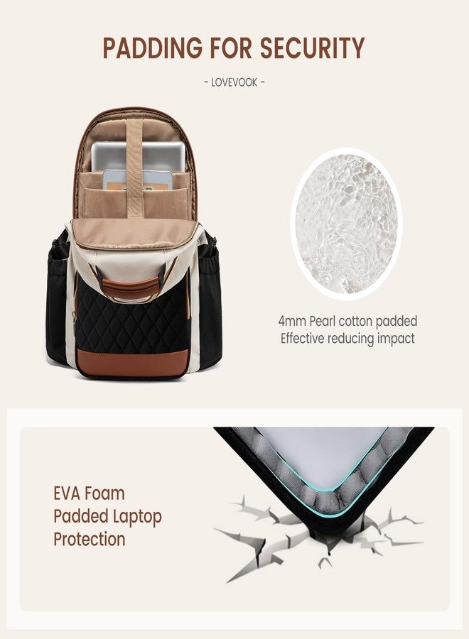 لوف فوك حقيبة ظهر لابتوب LOVEVOOK للنساء، بيج - أسود - بني كستنائي + شكل ماسي، 17 بوصة، حقيبة ظهر للسفر والعمل اليومي للمعلمين الجامعيين - Image 5
