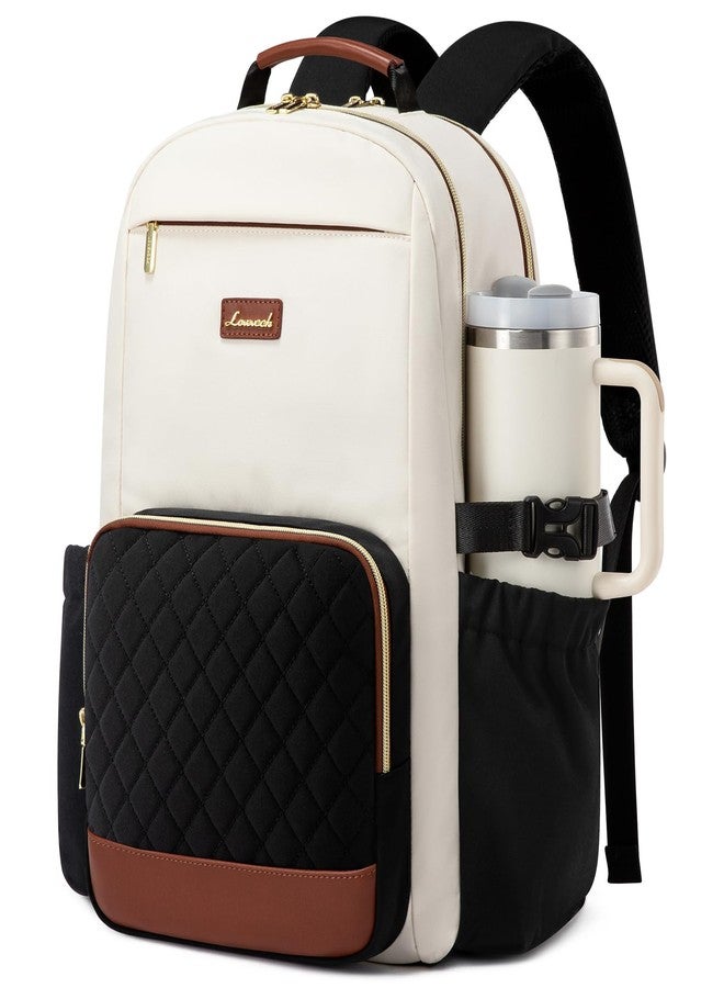 لوف فوك حقيبة ظهر لابتوب LOVEVOOK للنساء، بيج - أسود - بني كستنائي + شكل ماسي، 17 بوصة، حقيبة ظهر للسفر والعمل اليومي للمعلمين الجامعيين - Image 1