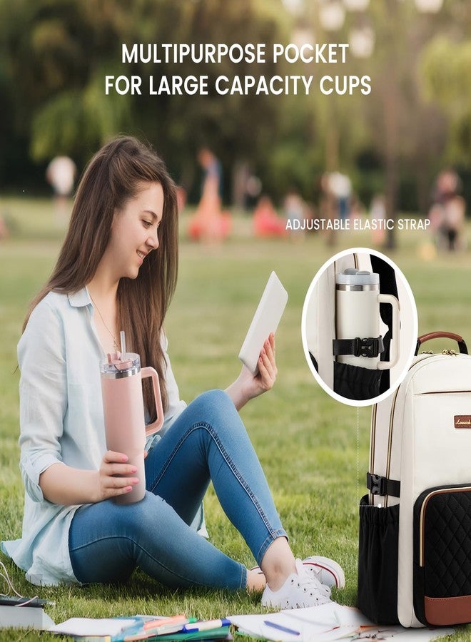 لوف فوك حقيبة ظهر لابتوب LOVEVOOK للنساء، بيج - أسود - بني كستنائي + شكل ماسي، 17 بوصة، حقيبة ظهر للسفر والعمل اليومي للمعلمين الجامعيين - Image 2