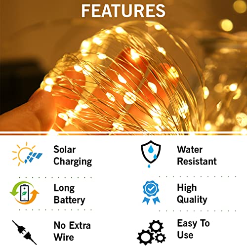 Epyz Solar String Lights Outdoor with Remote Control Fairy Lights Waterproof 8 Modes with 1000mAh Battery Solar Garden Light [12m, 100led, Warm Yellow ] - Image 5