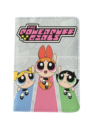 Gray Stripe PU Leather Multi-Function Passport Holder and ID Card Protector Travel Organizer for Boys and Girls Powerpuff Girls Design