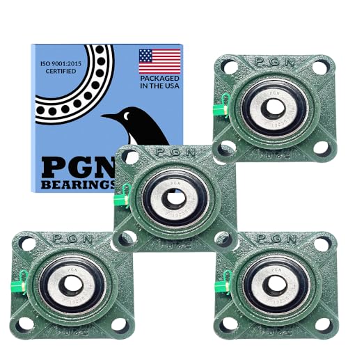 PGN Bearings PGN UCF201-8 Pillow Block Bearing - Pack of 4 Square Flange Mounted Pillow Block Bearings - Chrome Steel Bearings with 1/2" Bore - Self Alignment - Image 1