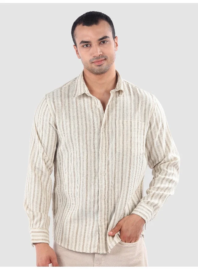 بيونغ قميص قطني مخطط باللون البيج