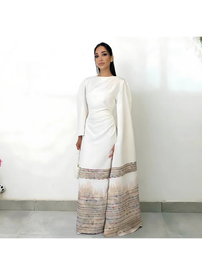 QABEELA RAM26 FELIZ CREAM DRAPE DRESS - Image 1