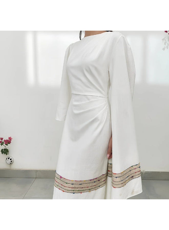 QABEELA RAM26 FELIZ CREAM DRAPE DRESS - Image 3
