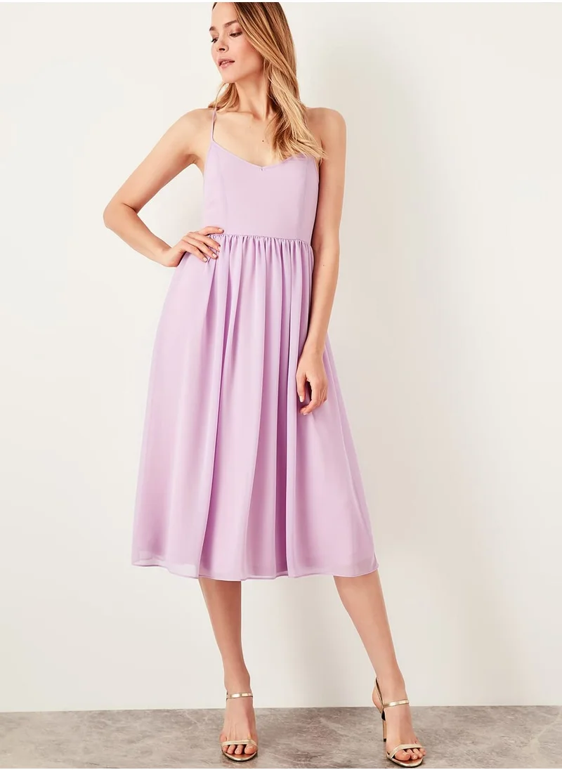 trendyol Cami Strap Plunge Pleated Dress
