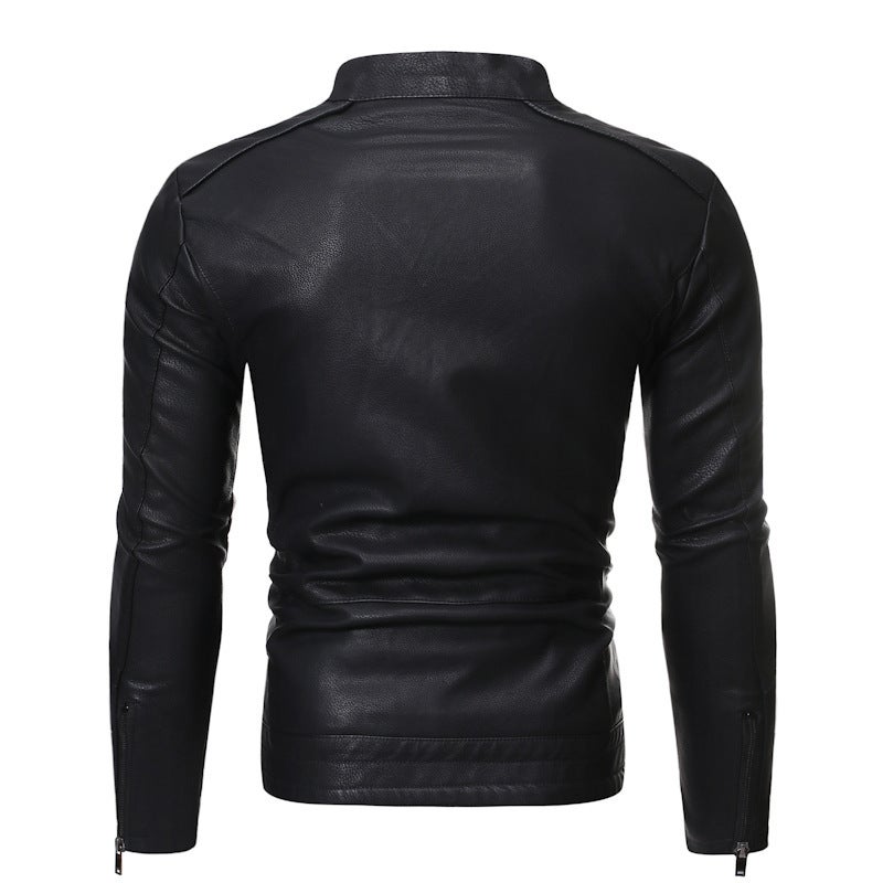 2021 Fall/Winter New Men'S Slim Fit Motorcycle Jacket Stand Collar Simple Personality Men'S Washed Men'S Leather Jacket - Image 4