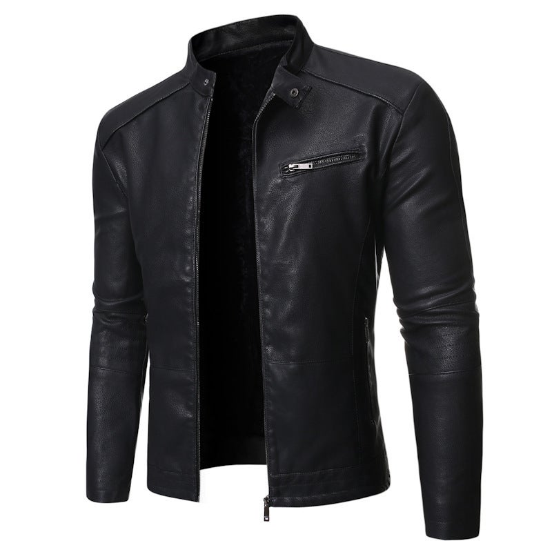 2021 Fall/Winter New Men'S Slim Fit Motorcycle Jacket Stand Collar Simple Personality Men'S Washed Men'S Leather Jacket - Image 2