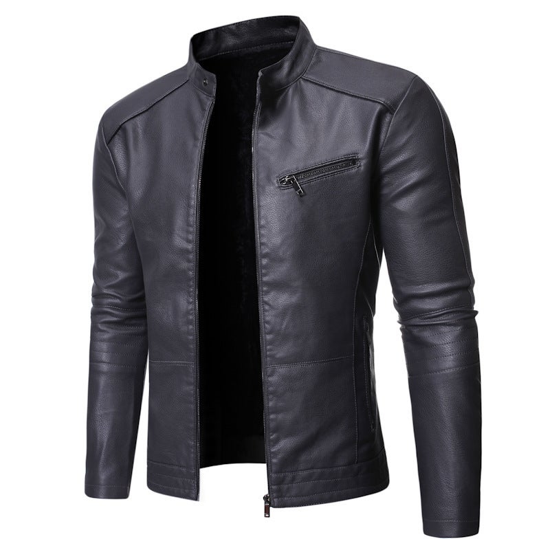 2021 Fall/Winter New Men'S Slim Fit Motorcycle Jacket Stand Collar Simple Personality Men'S Washed Men'S Leather Jacket - Image 1