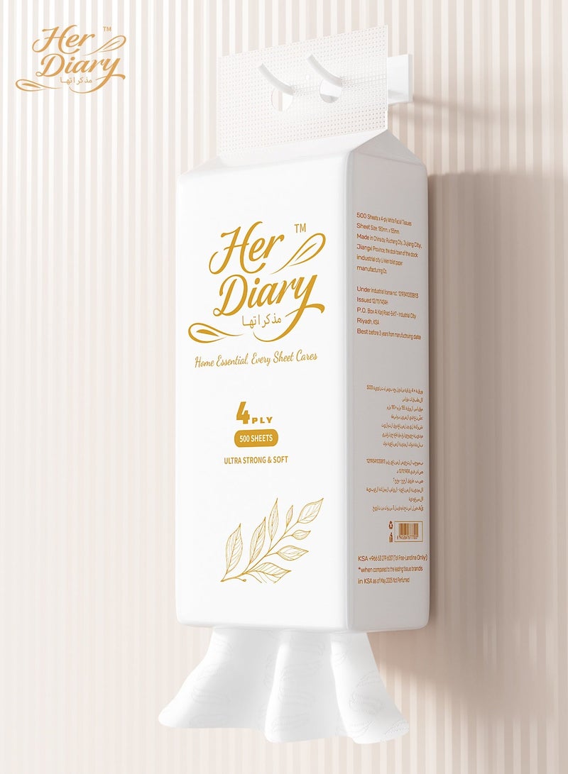 Her Diary Premium Facial Tissue Set, Hanging Dispenser (4-Ply, 500 Pulls) + 10-Box Pack (2-Ply, 2000 Sheets) | Ultra Soft, Strong, Hygienic, and Space-Saving Tissues for Home, Car & Office - Image 3