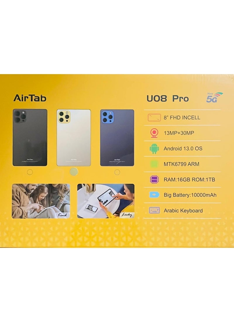 AirTab - U08 Pro Tablet with Keyboard, 8 inch FHD Screen, 1TB Internal Memory, 16GB RAM - with Powerful 10,000mAh Battery Navy Blue - Image 1