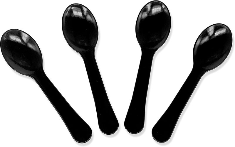 Gmark Extra Sturdy, 100pc 3-Inch Taster Plastic Mini Spoons Black Clear Best for Chocolate Coffee flavor Ice Cream Dessert Black 1 Box Set GM1002H - Image 1