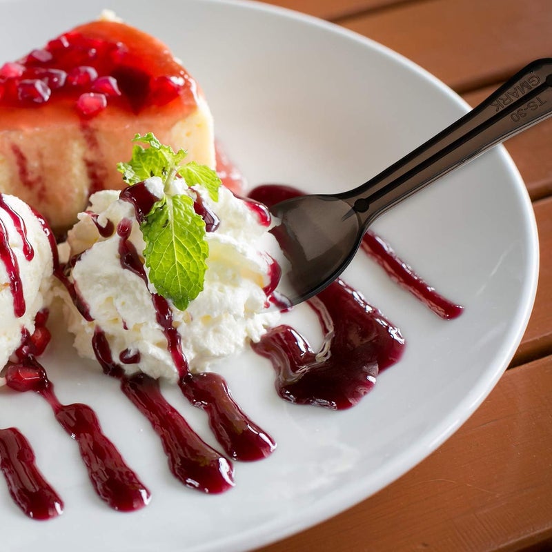 Gmark Extra Sturdy, 100pc 3-Inch Taster Plastic Mini Spoons Black Clear Best for Chocolate Coffee flavor Ice Cream Dessert Black 1 Box Set GM1002H - Image 4