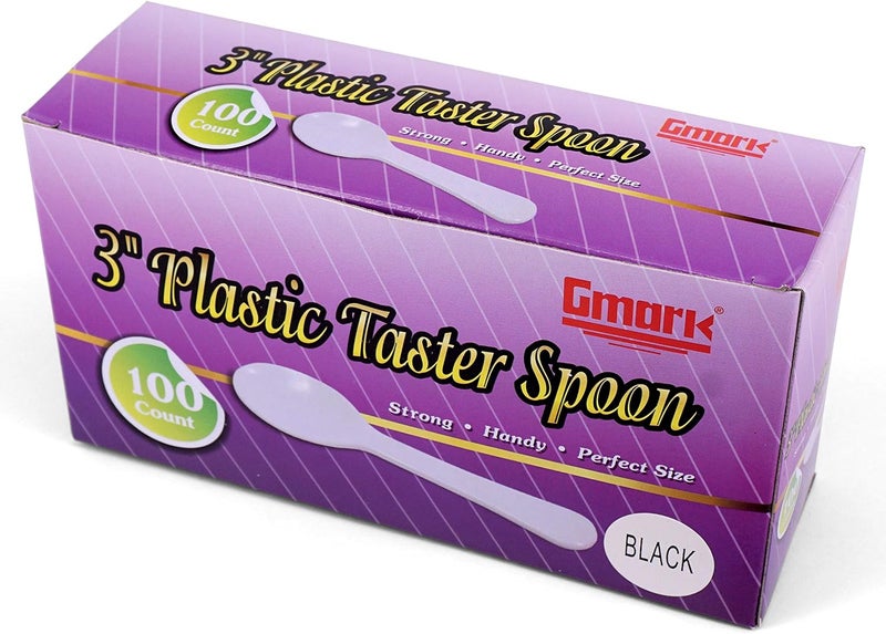 Gmark Extra Sturdy, 100pc 3-Inch Taster Plastic Mini Spoons Black Clear Best for Chocolate Coffee flavor Ice Cream Dessert Black 1 Box Set GM1002H - Image 2