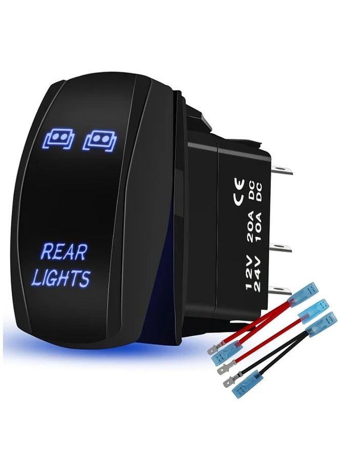 Blue 5 Pin On Off Rocker Switch Laser Etched SPDT Toggle With Jumper Wires For Cars Boats Trucks RVs Rear Lights - Image 1