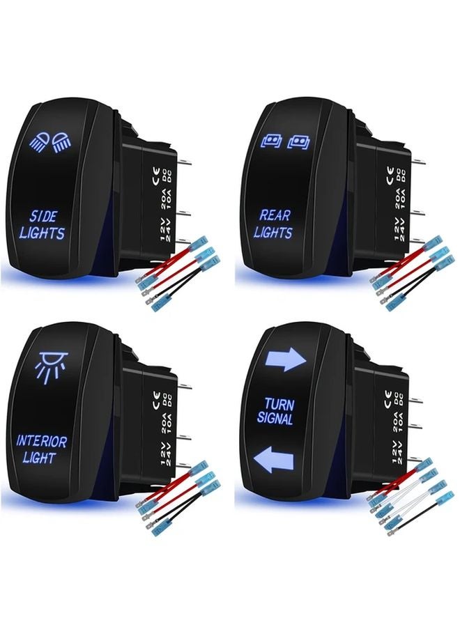 Blue 5 Pin On Off Rocker Switch Laser Etched SPDT Toggle With Jumper Wires For Cars Boats Trucks RVs Rear Lights - Image 2