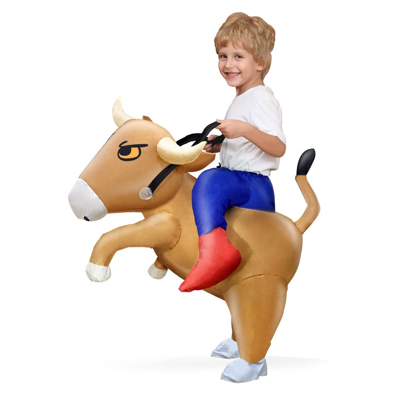 Camlinbo Halloween Inflatable Costume Bull Rider for Boys Toddlers Animal Cosplay Blows up Halloween Costumes Party Brown - Image 2
