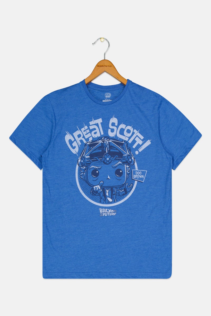 POP Kids Boy Back To The Future Printed Short Sleeve T-Shirt, Blue - Image 1