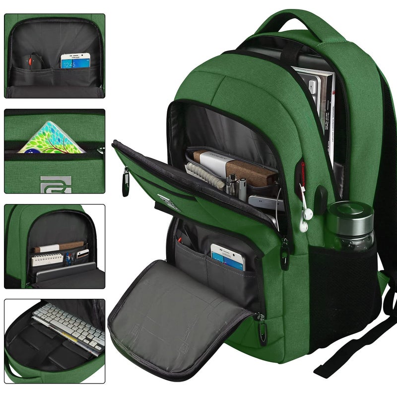 Volher Laptop Backpack,Business Travel Anti Theft Slim Durable Laptops Backpack with USB Charging Port,Water Resistant College Computer Bag for Women & Men Fits 15.6 Inch Laptop and Notebook-Green - Image 2
