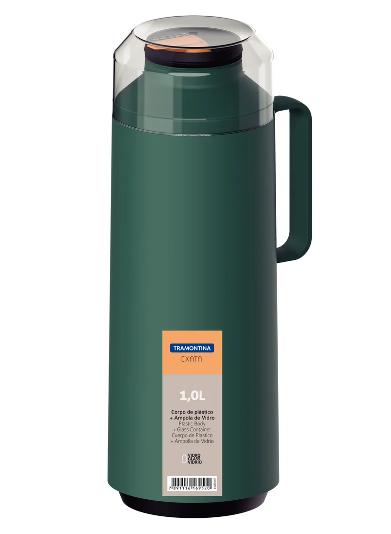 TRAMONTINA Tramontina Exata Green Plastic Thermal Beverage Dispenser with 1 Liter Glass Liner and Plastic Lid