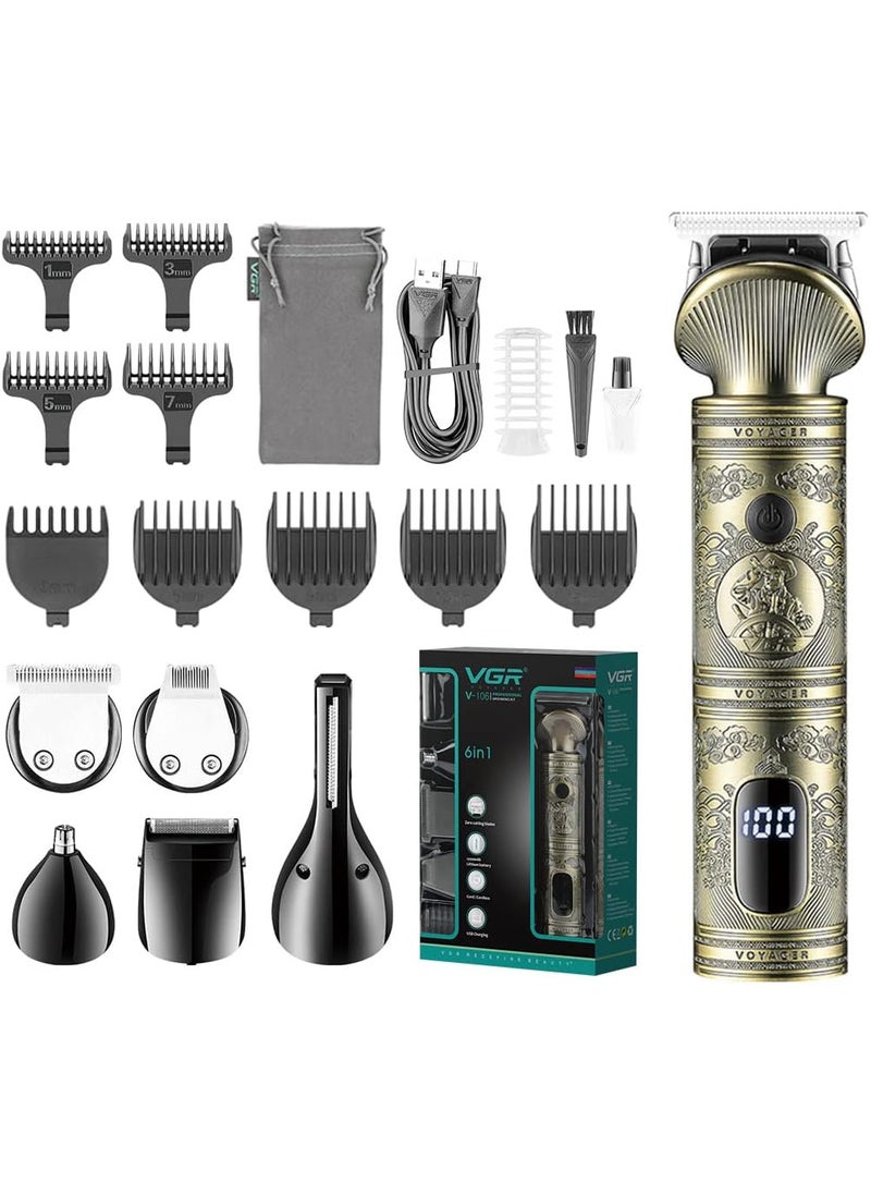 VGR V106 6 in 1 Facial Hair Body Trimmer Kit for Hair, Beard, Ear, Nose, Head, Full Body IPX6 Waterproof Metal Body Comes with Travel Bag 180 Minutes Working Time  - Image 1