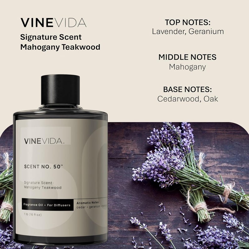 VINEVIDA Mahogany Teakwood Fragrance Oil for Cold Air Diffusers - Essential Oils for Diffuser Oil Refill & Air Freshener Room Spray (16 Fl Oz) - Image 1