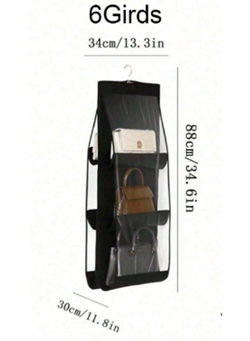 Black Hanging Handbag Organizer with Transparent Compartments - Space-Saving and Stylish Storage Solution (6 Slots) - Image 2