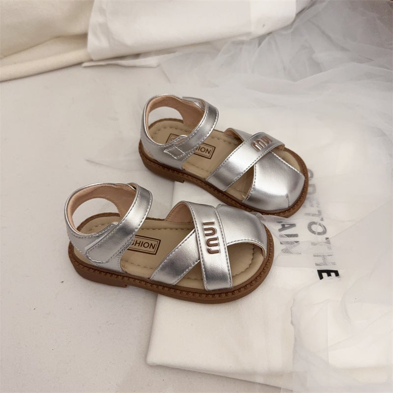 Korean Style Cross Strap Girls Princess Sandals Soft Sole Baby Toddler Shoes 2025 Summer Baby Casual Beach Shoes - Image 1