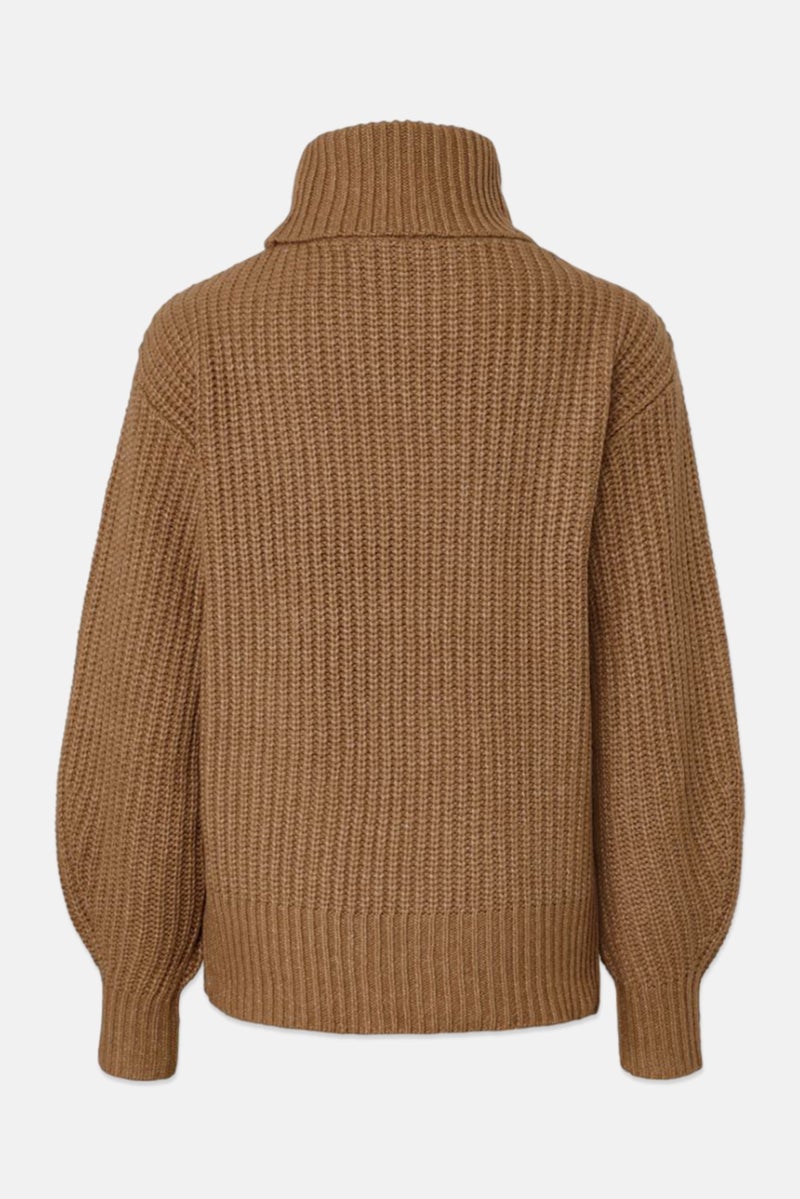 Tchibo Women Turtle Neck Textured Sweater, Tan - Image 3
