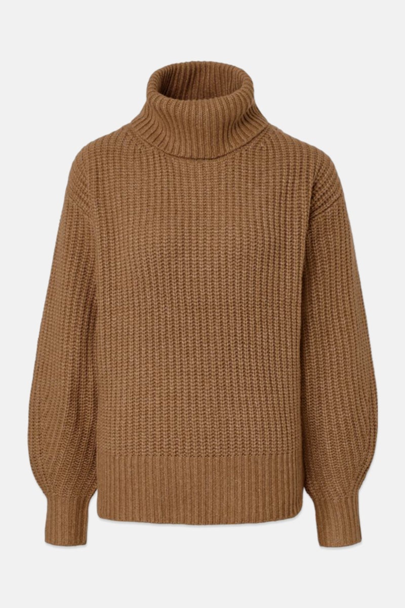 Tchibo Women Turtle Neck Textured Sweater, Tan - Image 2