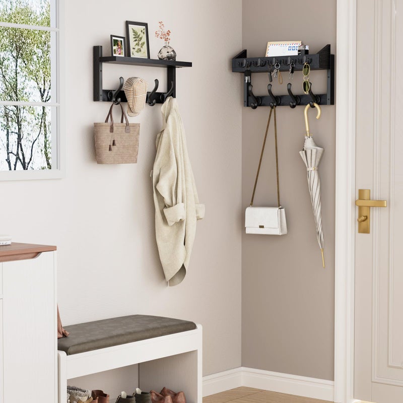 Evermagin 35" Coat Rack Wall Mount with Shelf, 4 in 1 Coat and Key Hanger with 13 Metal Hooks, Entryway Wall Mounted Shelf with Mail Holder for Living Room, Bedroom, Black - Image 3