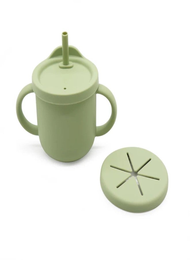 Onomie 2-in-1 Silicone Baby Cups with Straw & Snack Cup Lid, Spill Proof Sippy Cups, Toddler Training Cup for Ages 12 M+ (Green) - Image 1