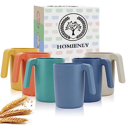 Homienly Wheat Straw Coffee Mugs, Alternative to Plastic Coffee Cups, Set of 6, Unbreakable Camping Coffee Mugs, 16 OZ Cups for Tea, Coffee, Milk, Dishwasher and Microwave Safe Kids Mug, Multi - Image 1