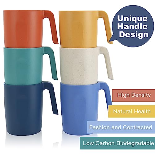 Homienly Wheat Straw Coffee Mugs, Alternative to Plastic Coffee Cups, Set of 6, Unbreakable Camping Coffee Mugs, 16 OZ Cups for Tea, Coffee, Milk, Dishwasher and Microwave Safe Kids Mug, Multi - Image 3