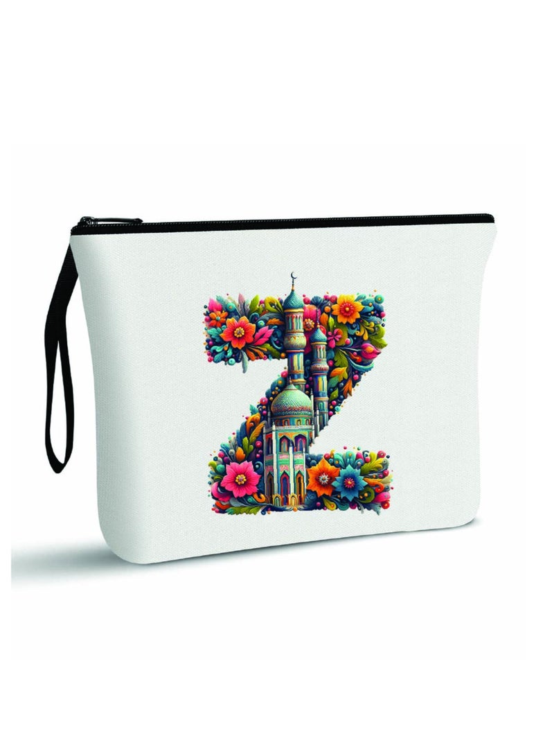 PRINTSHOP4ME Initial Monogram Cosmetic Pouch - Monogrammed Makeup Pouch - Perfect for Travel Organizer - Cosmetic Bag for Women - Gift for Ramadan - Initial Design Makeup Bag - Image 1