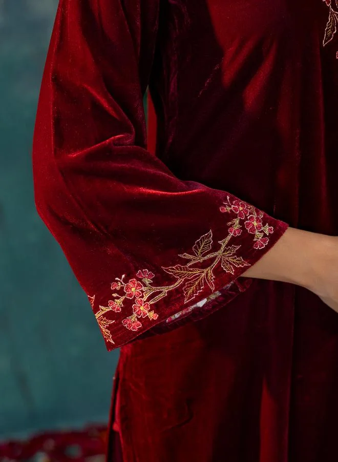 Kasya  Women Velvet Look Embroidered Tunic and Pants Co-Ords for Women | Best Price UAE