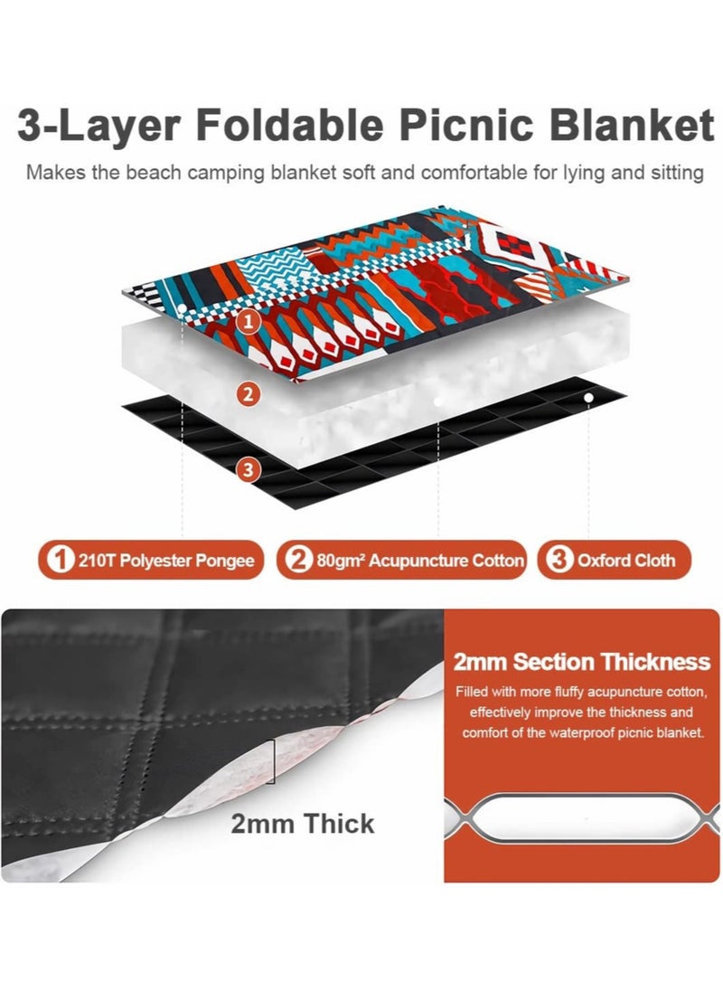 AUTOYSUR Picnic Blanket Waterproof Outdoor Beach Blanket Portable with Carry Strap Outdoor Camping Party Foldable Sand Proof for Wet Grass Hiking Playground Picnic Mat (Red 200 * 200cm)  - Image 2