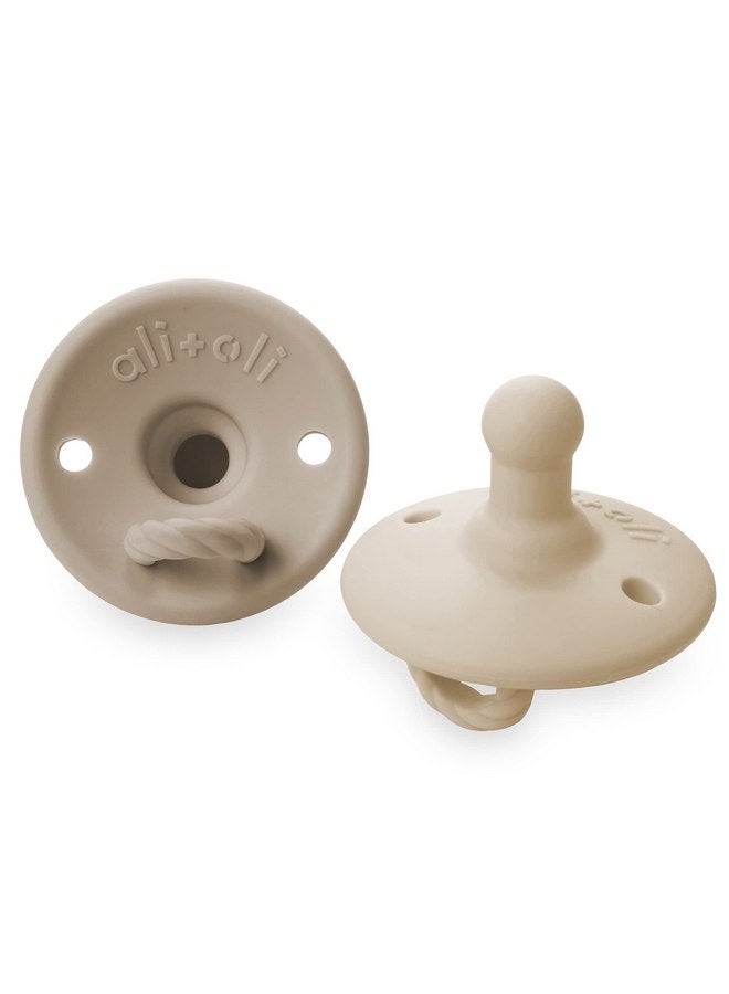 Ali+Oli Pacifier for Baby (2-pk) Set Original Round (Oat-Coco) Concaved Shield Newborn Pacifiers, BPA-Free Silicone Baby Pacifier Set, Baby Binkies, Chupones para Bebes - Image 1