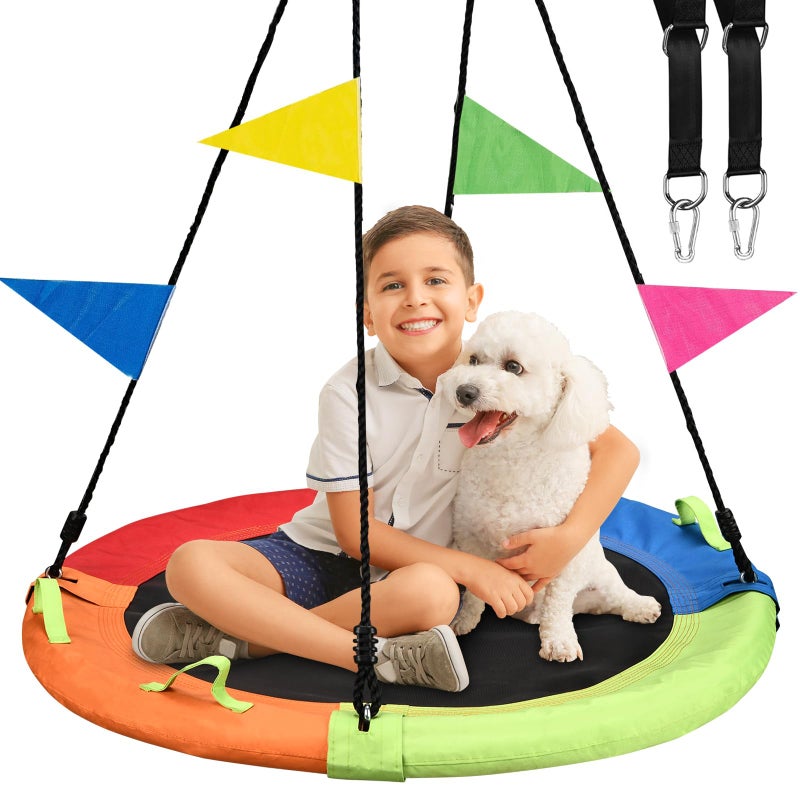 HeyZoo Tree Swing, Saucer Swing, 40 inch 900lbs Weight Capacity, with Adjustable Hanging Straps, for Backyard Outdoor, Multicolor, Circle Round Disc, Gifts for Kids - Image 1