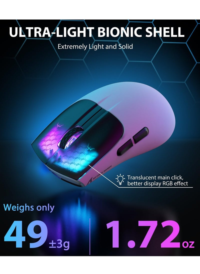 Attack Shark X5 Wireless Gaming Mouse with Tri-Modes BT 5.1/2.4Ghz/USB-C,Lightweight 49g,PAW3212 Optical Sensor,Rechargeable Battery,RGB LED Honeycomb Mice for PC/Tablet/Desktop/Office/Games  - Image 4