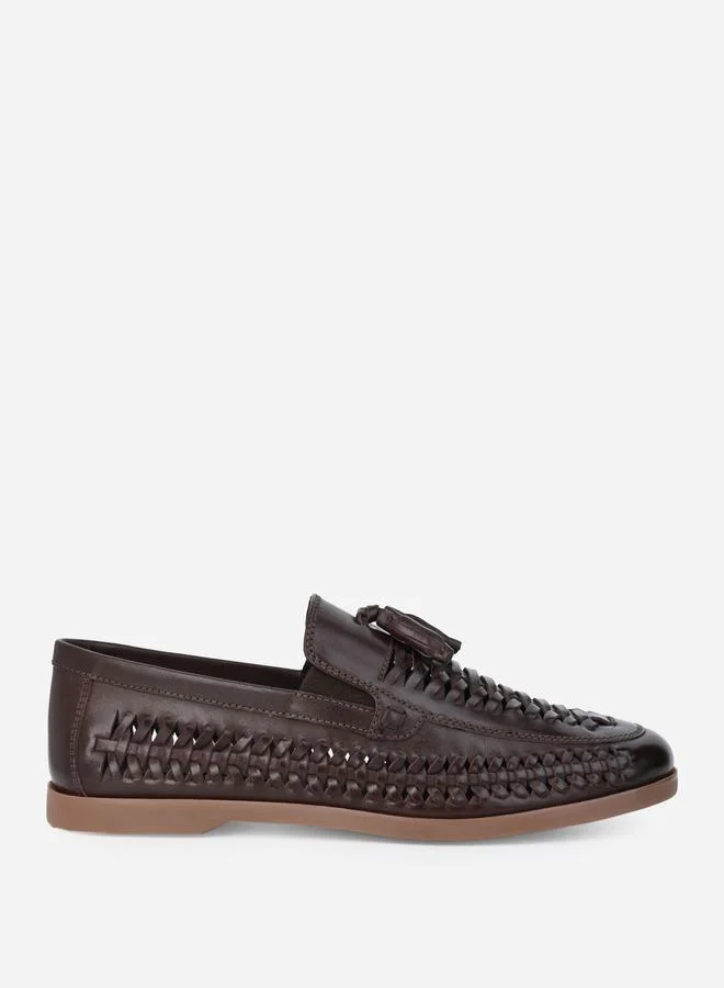 Styli Genuine Leather Handmade Woven Tassel Loafers