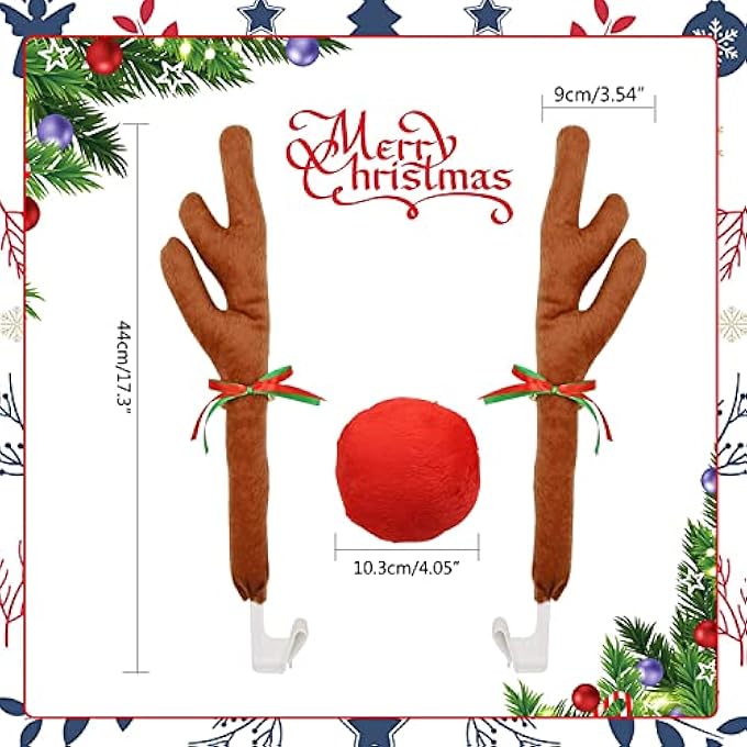 rayihni Christmas Car Deer Reindeer Antlers, Car Reindeer Antlers & Nose Car Costume Kit for Xmas Decoration Festival Gift with Jingle Bells - Image 3