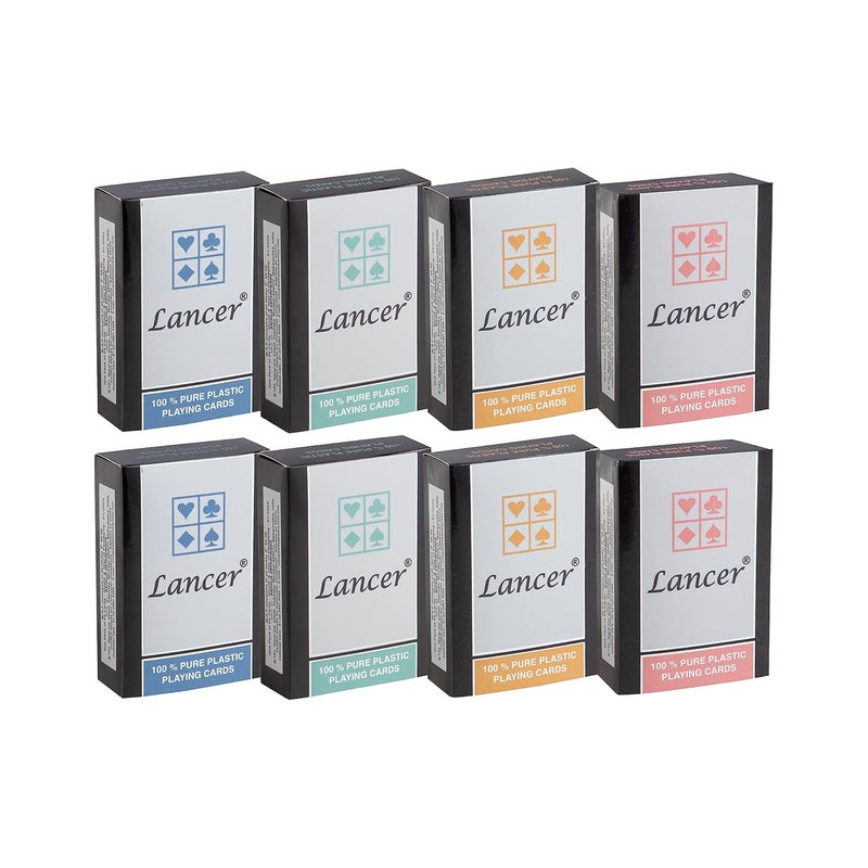 lancer Premium Plastic Playing Cards (Set of 8), Bridge Size, Multicolor Cards Packed in an Individual Container, Cards for All Ages used for Card Games, Poker and Rummy - Image 1