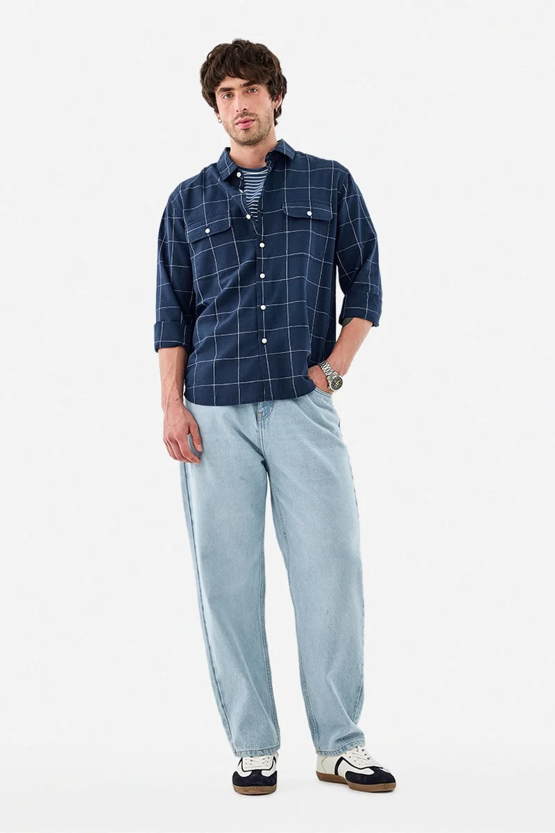 SNITCH Double Pocket Linen Blend Checks Shirt