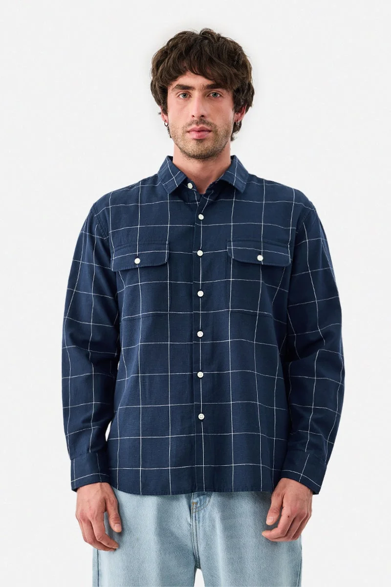 SNITCH Double Pocket Linen Blend Checks Shirt