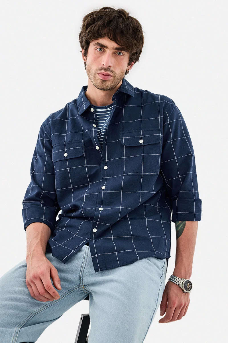 SNITCH Double Pocket Linen Blend Checks Shirt